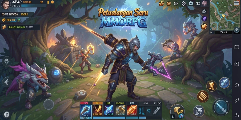 Screenshot utama dari gameplay 4P4P yang menunjukkan pertempuran epik MMORPG.