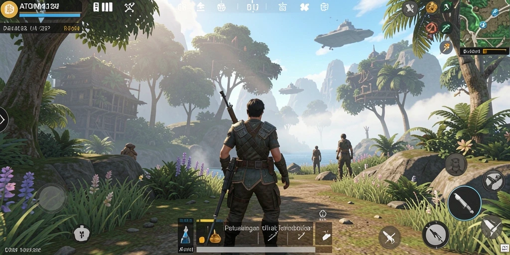 Screenshot gameplay seru dari ATOM138 yang menampilkan eksplorasi dunia terbuka.