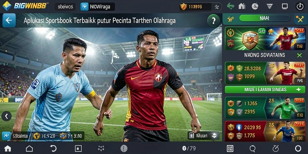 Screenshot gameplay aplikasi Sportsbook dengan berbagai pilihan taruhan.