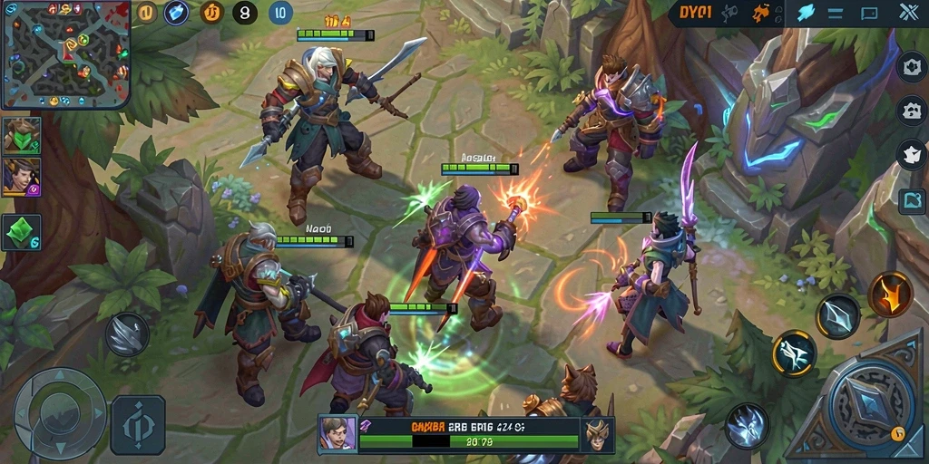Tampilan gameplay seru DYO1 dalam pertempuran MOBA.