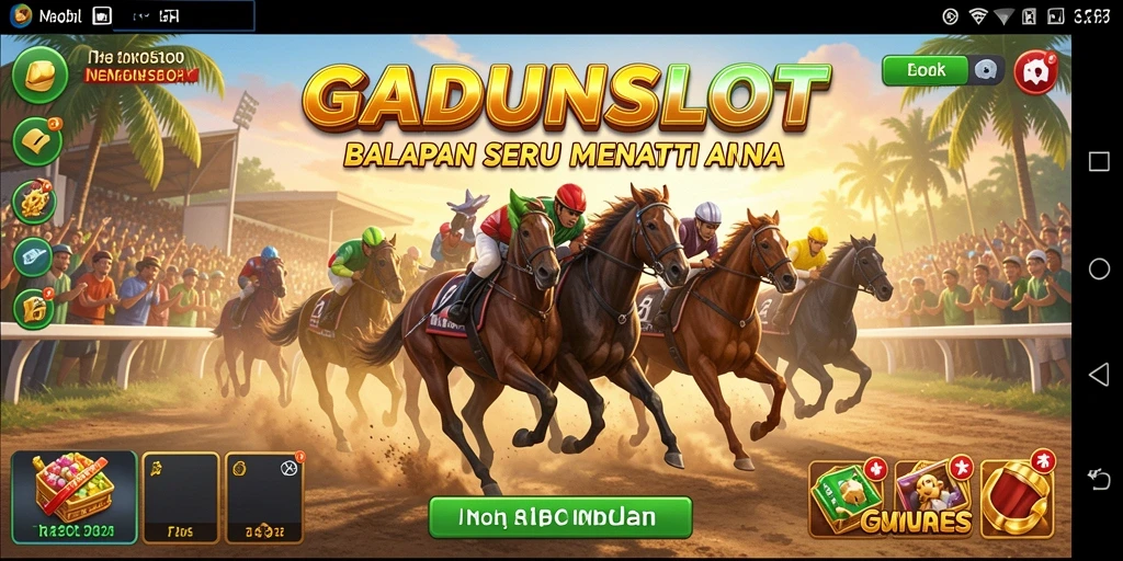Tangkapan layar utama GADUNSLOT menampilkan aksi balapan yang mendebarkan.