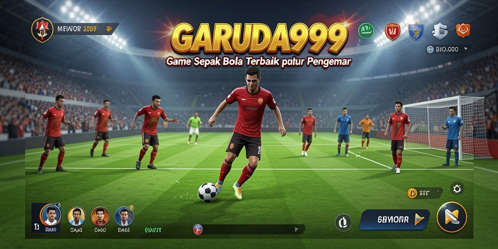 Screenshot GARUDA999 menampilkan gameplay menegangkan di lapangan sepak bola.
