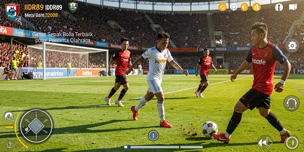 Tampilan gameplay realistik dari IDR89 dalam aksi sepak bola.