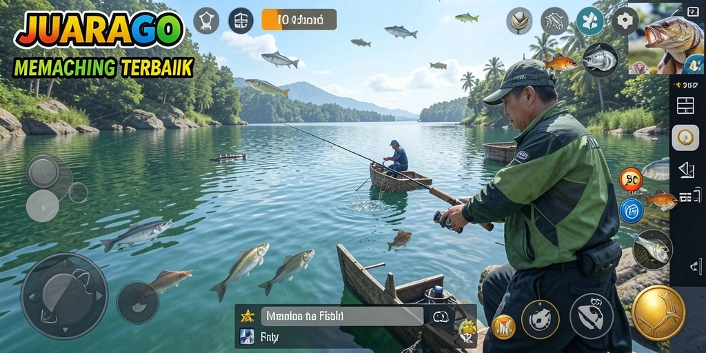 Screenshot gameplay JUARAGO dengan pengalaman memancing yang seru.