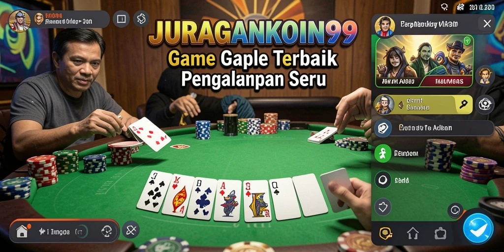 Tampilan gameplay seru dalam JURAGANKOIN99 yang menampilkan momen seru bermain Gaple.