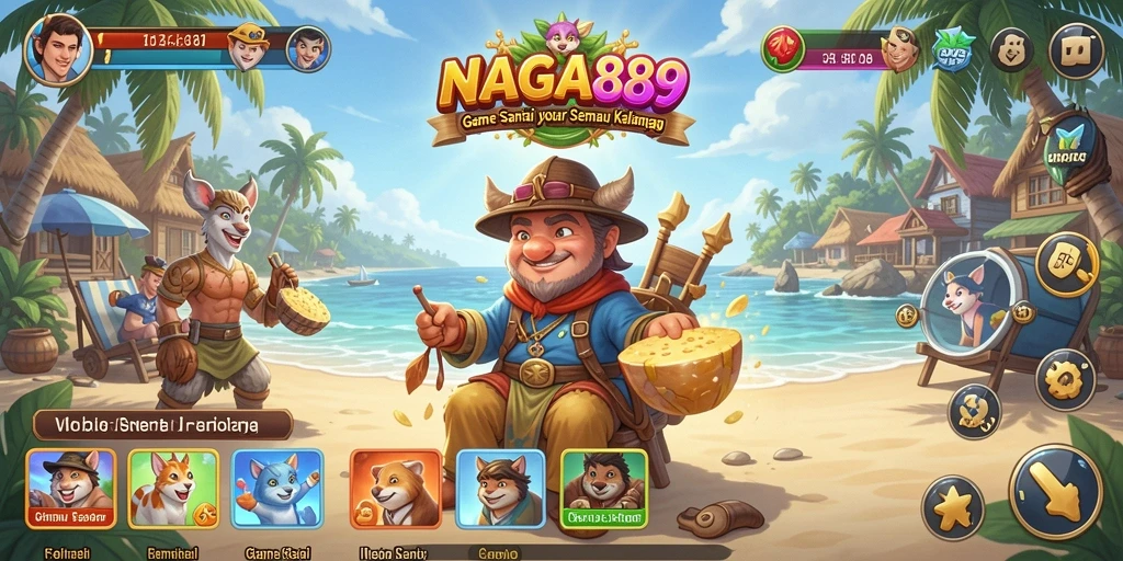 Tampilan gameplay NAGA889 yang ceria dan menyenangkan.