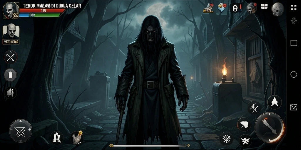 Screenshot gameplay <strong>PREDIKSI168</strong> menampilkan suasana kegelapan yang menyeramkan.