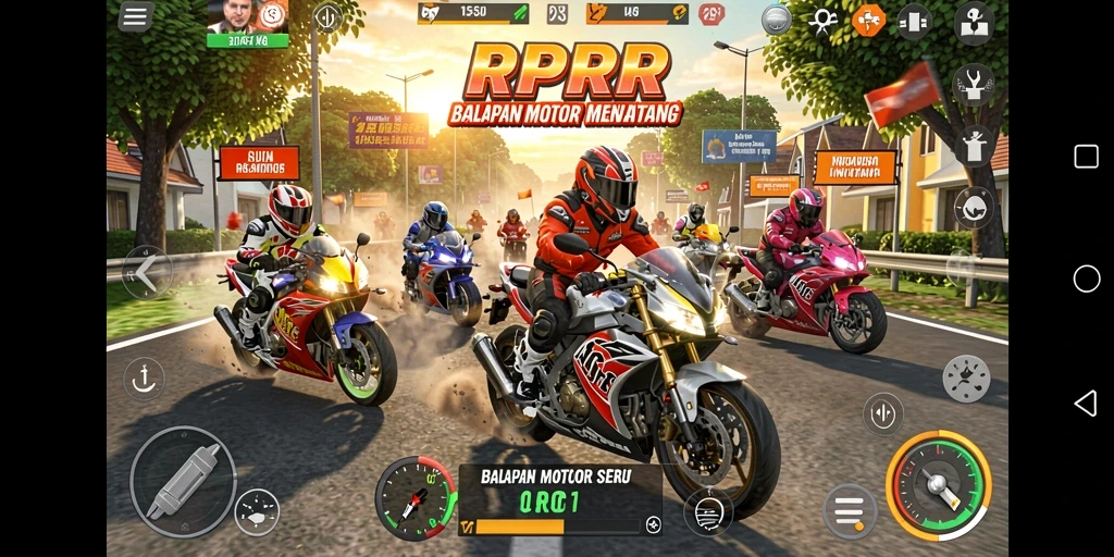 Screenshot RPRR menampilkan aksi balapan motor yang mendebarkan.