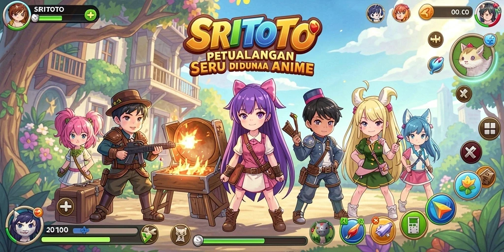 Tampilan gameplay SRITOTO dengan karakter anime yang menarik.